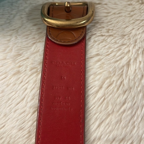 Coach Monogram Signature Leather Logo Cognac & Gold Belt Size 34 - Picture 6 of 10
